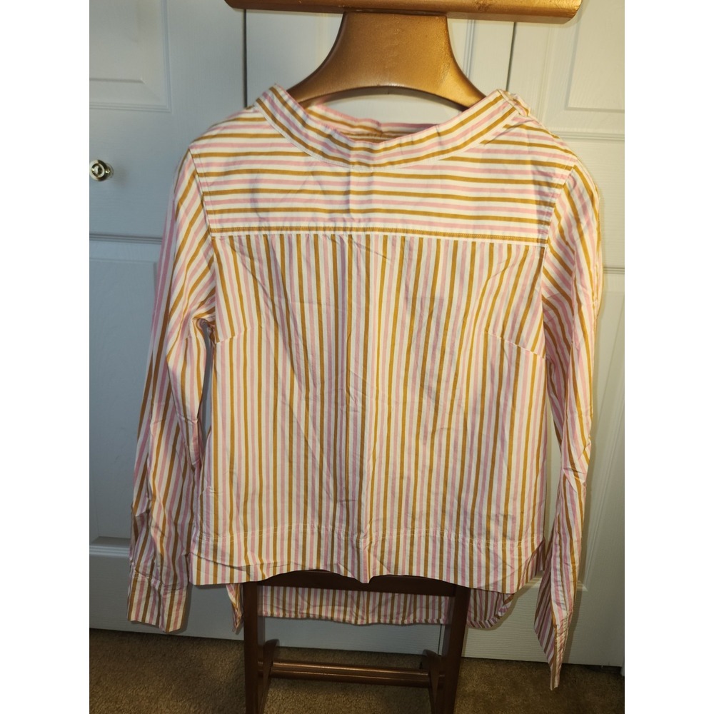 J.Crew Womens Pink Mustard Yellow Striped Button Shoulder Top Size 10 - Picture 2 of 7